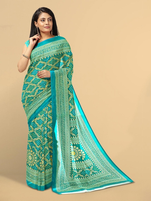 

Kalamandir Blue & Yellow Floral Silk Blend Saree