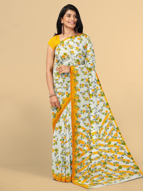 

Kalamandir White & Yellow Floral Silk Blend Saree