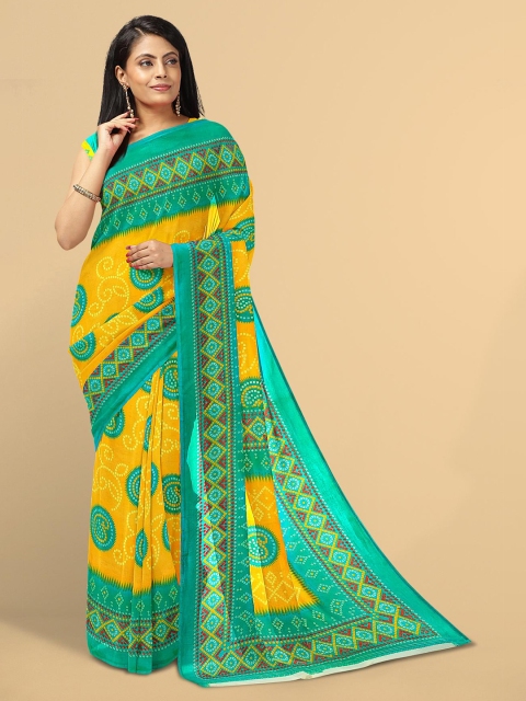 

Kalamandir Yellow & Green Paisley Silk Blend Saree