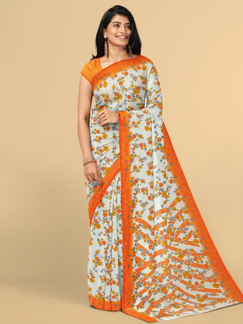 

Kalamandir White & Orange Floral Silk Blend Saree