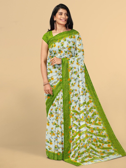 

Kalamandir White & Green Floral Silk Blend Saree