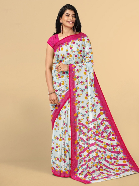 

Kalamandir White & Pink Floral Silk Blend Saree