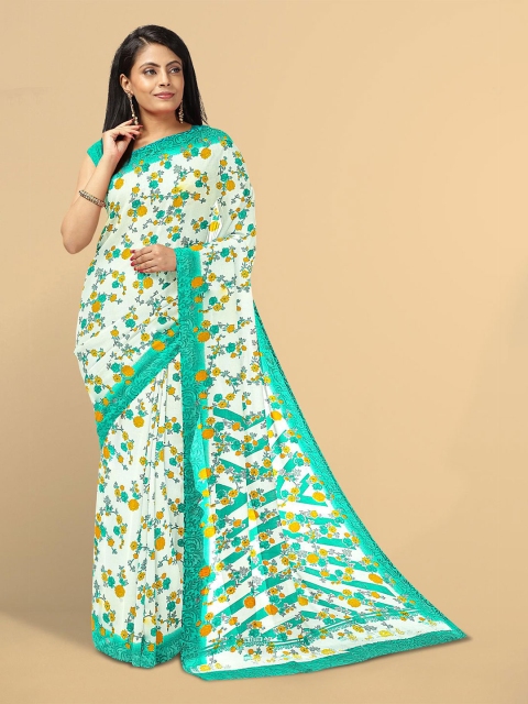 

Kalamandir White & Green Floral Zari Silk Blend Saree