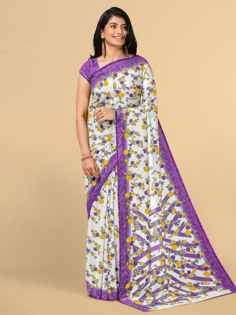 

Kalamandir White & Purple Floral Silk Blend Saree
