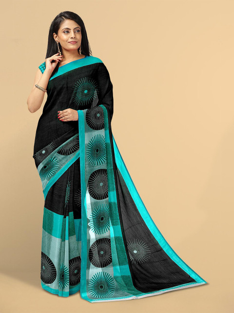 

Kalamandir Black & Blue Mirror Work Half and Half Saree