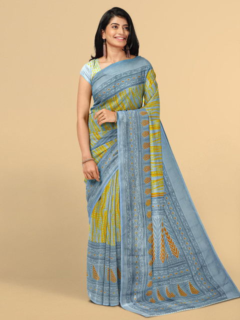 

Kalamandir Mustard & Blue Tie and Dye Silk Blend Saree