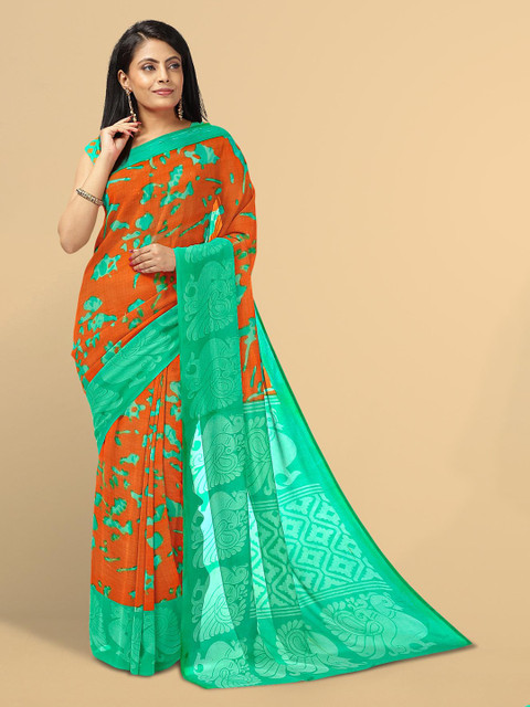 

Kalamandir Orange & Green Tie and Dye Silk Blend Saree