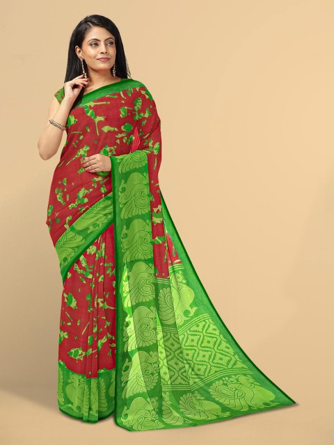 

Kalamandir Red & Green Floral Silk Blend Saree
