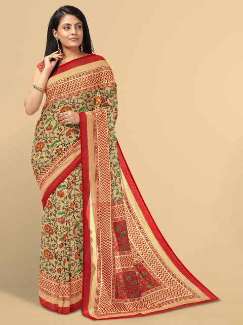 

Kalamandir Beige & Red Floral Silk Blend Saree