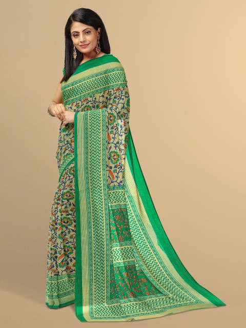 

Kalamandir Beige & Green Floral Silk Blend Saree