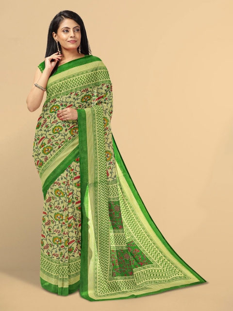 

Kalamandir Beige & Green Floral Silk Blend Saree