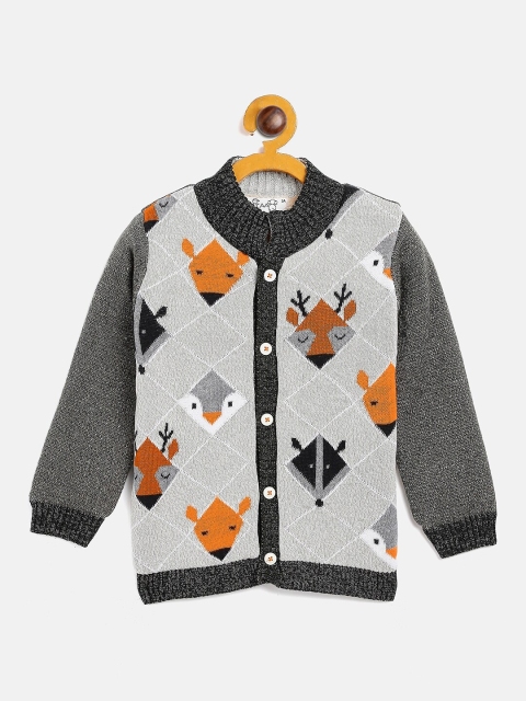 

JWAAQ Unisex Kids Olive Green & Brown Printed Cardigan