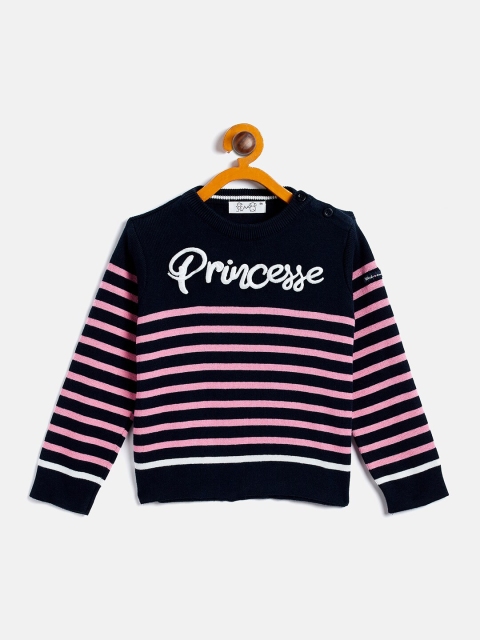 

JWAAQ Girls Navy Blue & Pink Striped Pullover