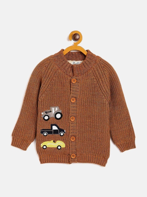 

JWAAQ Unisex Kids Coffee Brown & Yellow Printed Pullover with Embroidered Detail