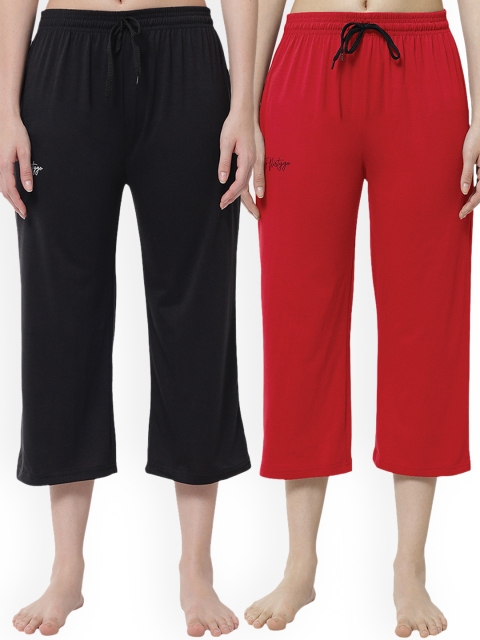 

FFLIRTYGO Women Black & Red Set of 2 Solid Cotton Capris