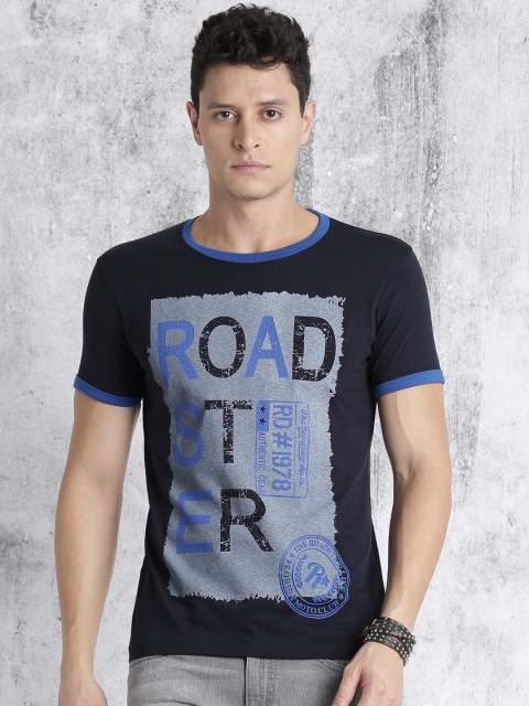 Roadster Men Navy Blue Printed Round Neck T-shirt available at myntra for Rs.179