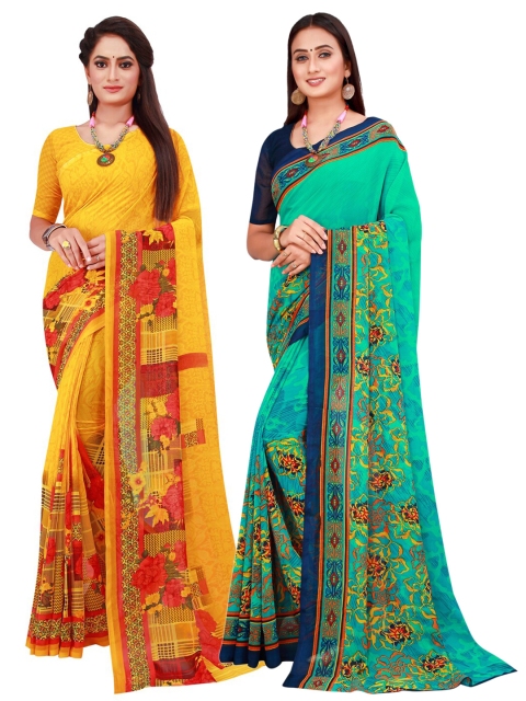 

KALINI Green & Yellow Pure Georgette Saree