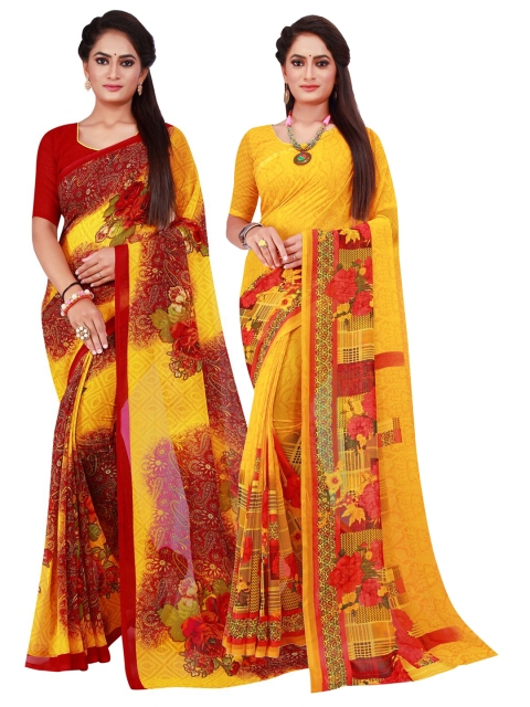 

KALINI Maroon & Yellow Pure Georgette Saree