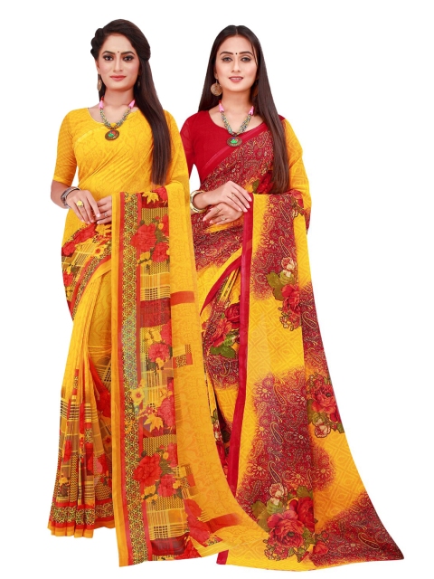 

KALINI Yellow & Red Pure Georgette Saree