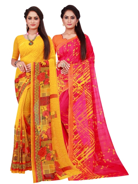 

KALINI Yellow & Magenta Pure Georgette Saree