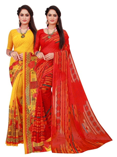 

KALINI Yellow & Red Pure Georgette Saree