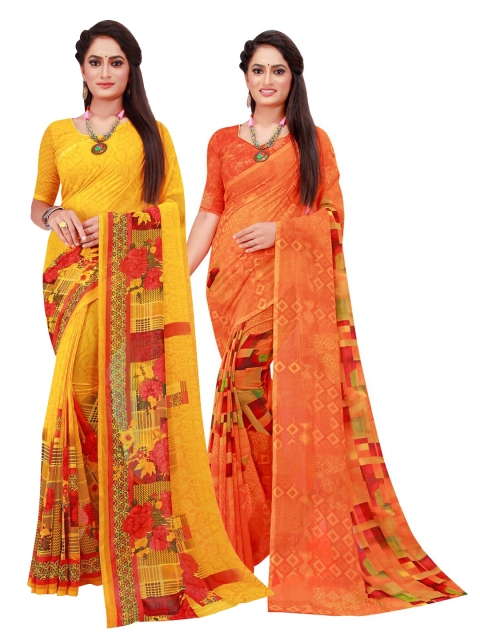 

KALINI Orange & Yellow Pure Georgette Saree
