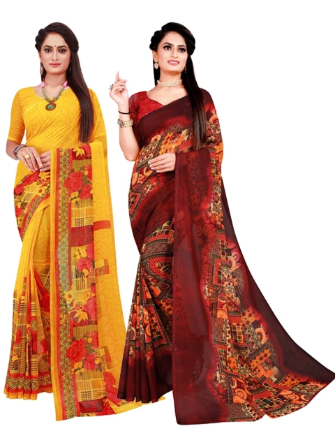 

KALINI Yellow & Rust Pure Georgette Saree