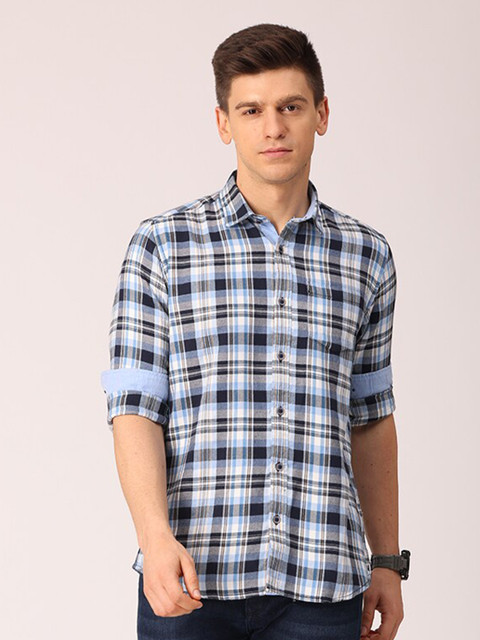 

Huggun Men Blue Premium Slim Fit Tartan Checks Checked Casual Shirt