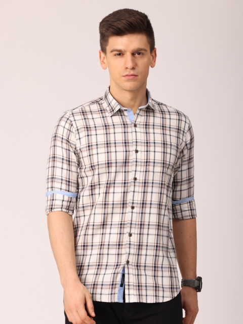 

Huggun Men Cream-Coloured Premium Slim Fit Tartan Checks Checked Casual Shirt