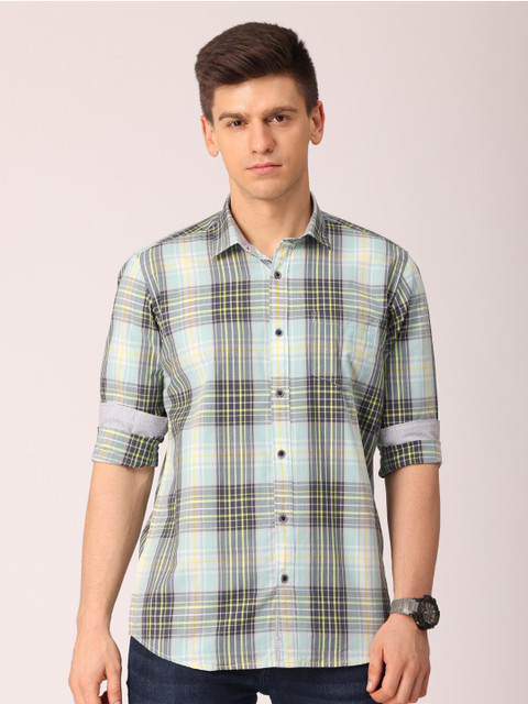 

Huggun Men Green Premium Slim Fit Tartan Checks Checked Casual Shirt