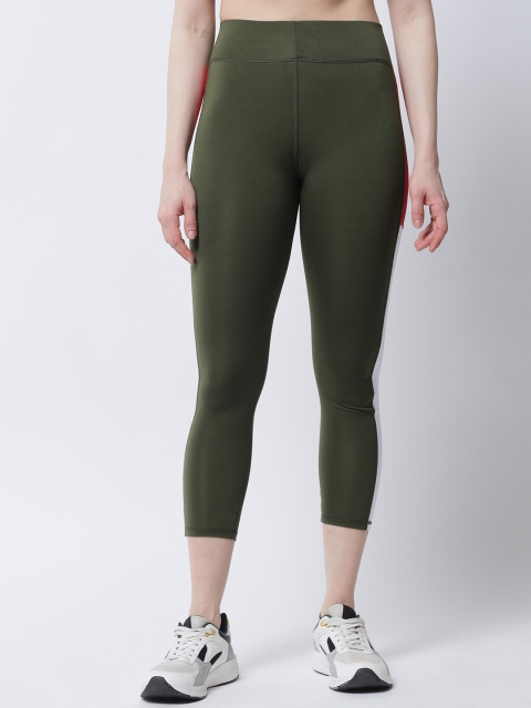 

Tulsattva Women Olive-Green & White Color-Blocked Ankle-Length Tights