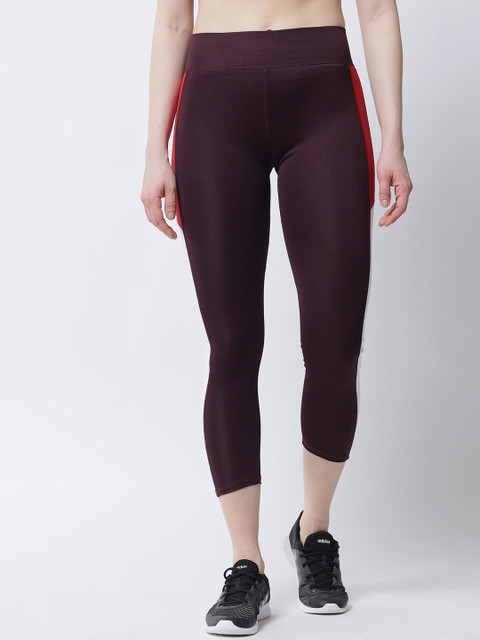

Tulsattva Women Maroon & White Color-Blocked Ankle-Length Tights
