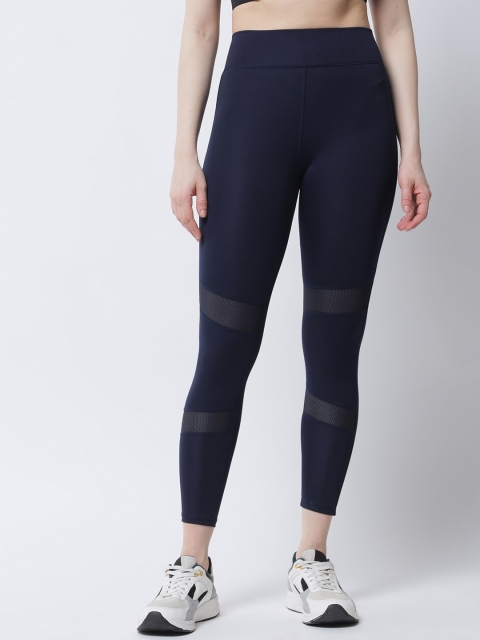 

Tulsattva Women Navy Blue Coloublocked Above Ankle Length Training Tights