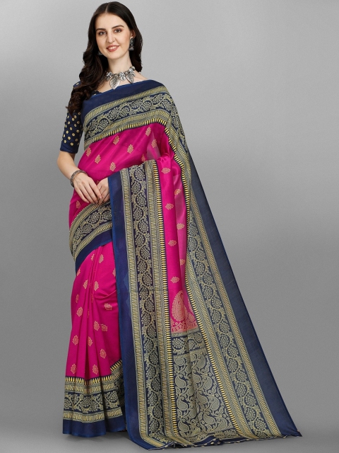 

Fashionuma Magenta & Navy Blue Woven Design Silk Blend Saree