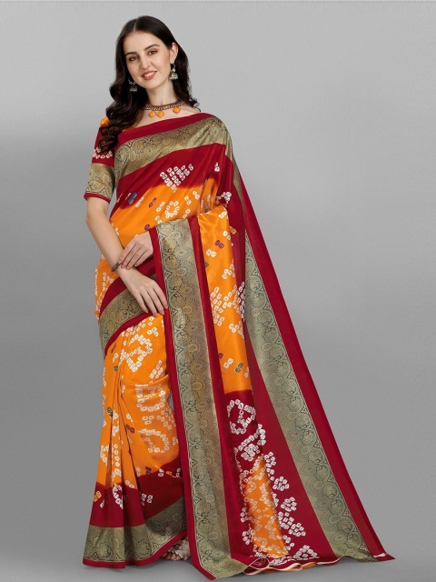 

Fashionuma Orange & Maroon Tie and Dye Pure Silk Saree