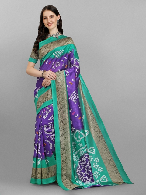 

Fashionuma Purple & Teal Bandhani Lichi Silk Saree