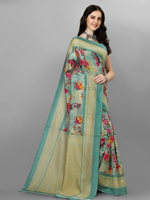 

Fashionuma Blue & Cream-Coloured Floral Saree