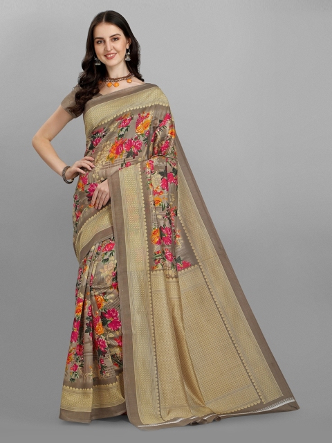

Fashionuma Beige & Red Floral Silk Blend Saree