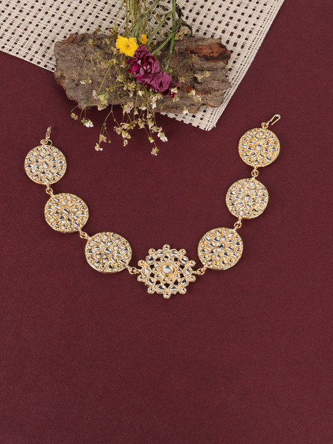 

JEWELS GEHNA Gold-Plated & White Kundan Studded Floral Shape Head Band