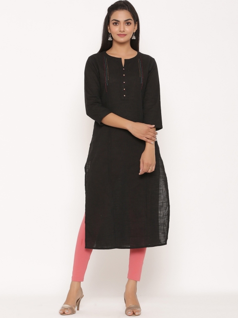 

SUTI Women Black Keyhole Neck Flared Sleeves Kurta