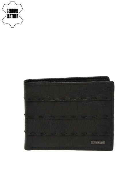 

SPYKAR Men Black Textured Genuine Leather Twofold Wallet