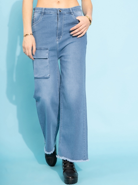 

Purple Feather Women Blue Flared High-Rise Highly Distressed Stretchable Jeans