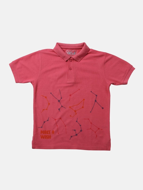 

GOJI Boys Blue Typography Printed Mandarin Collar Applique T-shirt