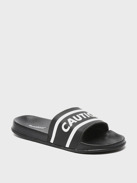 

Bewakoof Women Black & White Printed Rubber Sliders