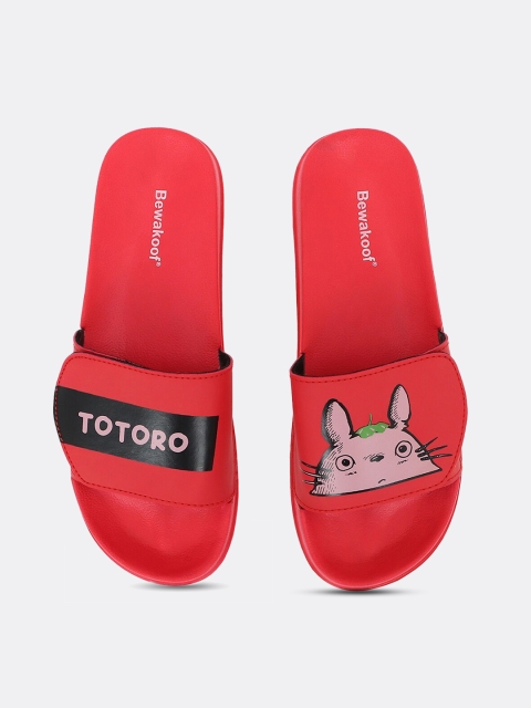 

Bewakoof Women Red & Cream-Coloured Printed Rubber Sliders