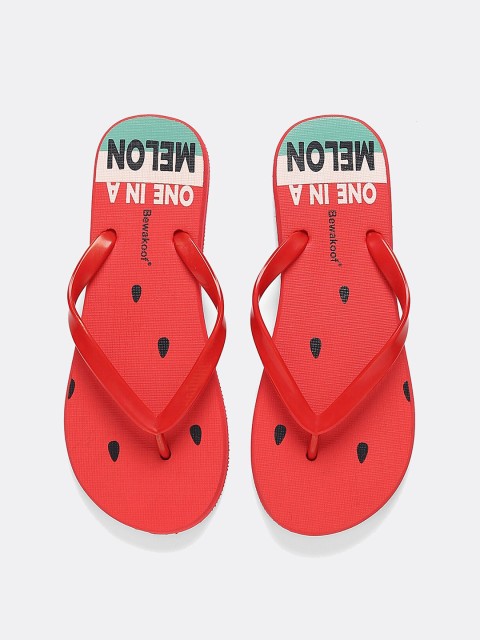 

Bewakoof Women Red & Green Printed Rubber Thong Flip-Flops