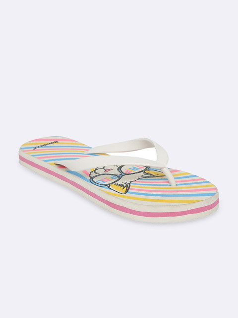

Bewakoof Women White & Blue Printed Rubber Sliders