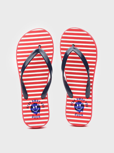 

Bewakoof Women Red & White Striped Rubber Thong Flip-Flops