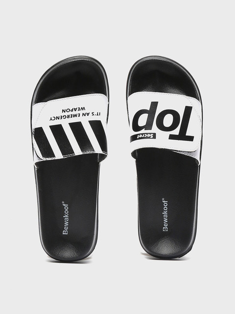 

Bewakoof Women Black & White Printed Rubber Sliders