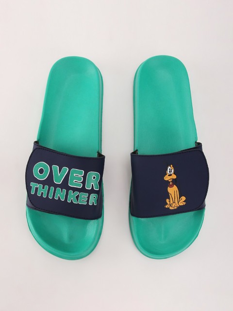 

Bewakoof Women Green & Black Printed Rubber Sliders